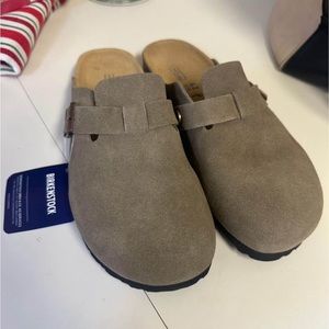 Birkenstock Boston Suede Clogs Womens Taupe Normal Soft Footbed Sandals size 42